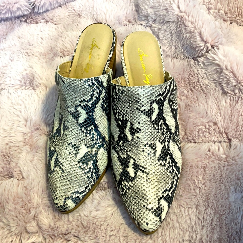 American Rag Snakeskin Mules size 9.5